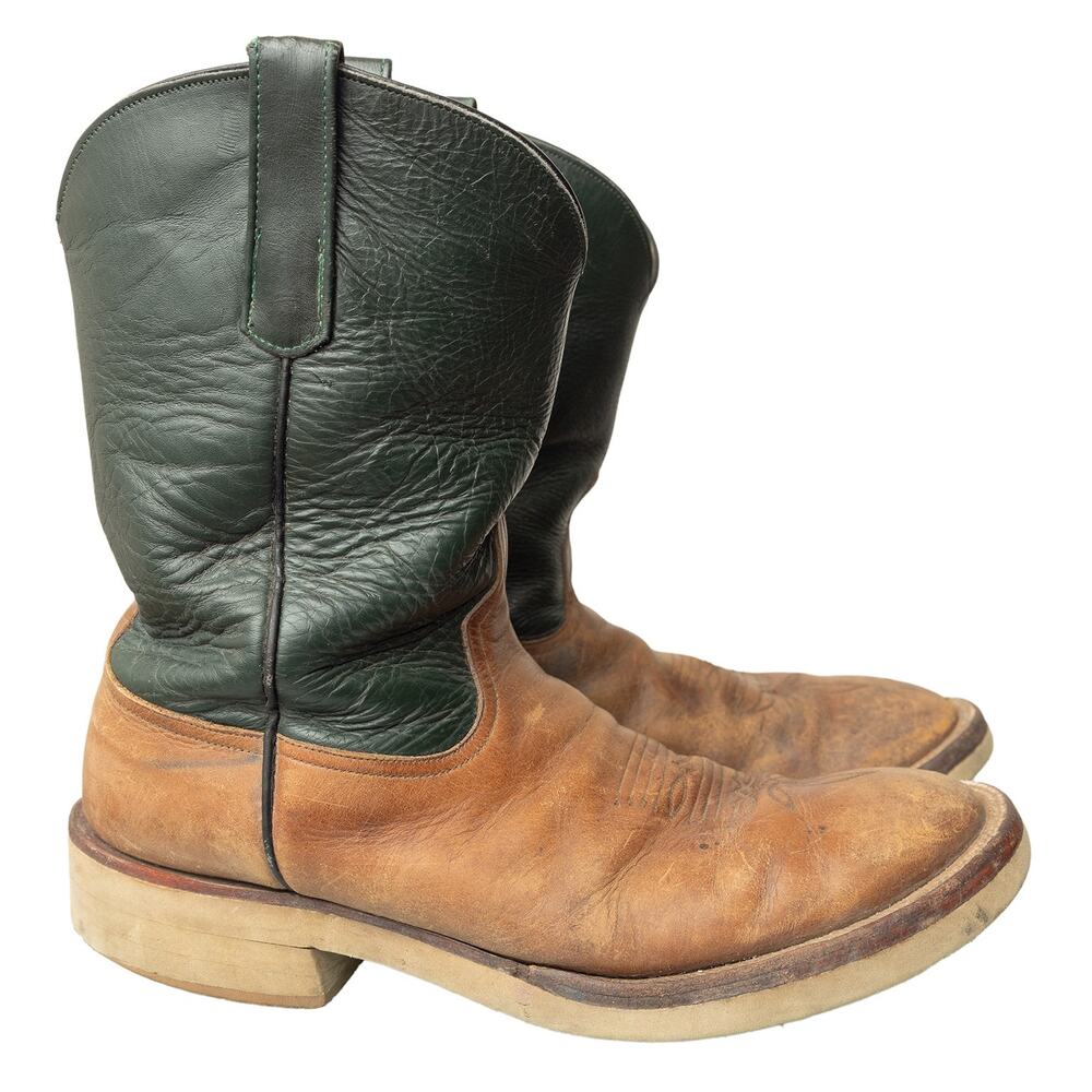 Vintage Anderson Bean Boot Co Evergreen &Tan Yellow Brown Western Utility Boots - Picture 3 of 12